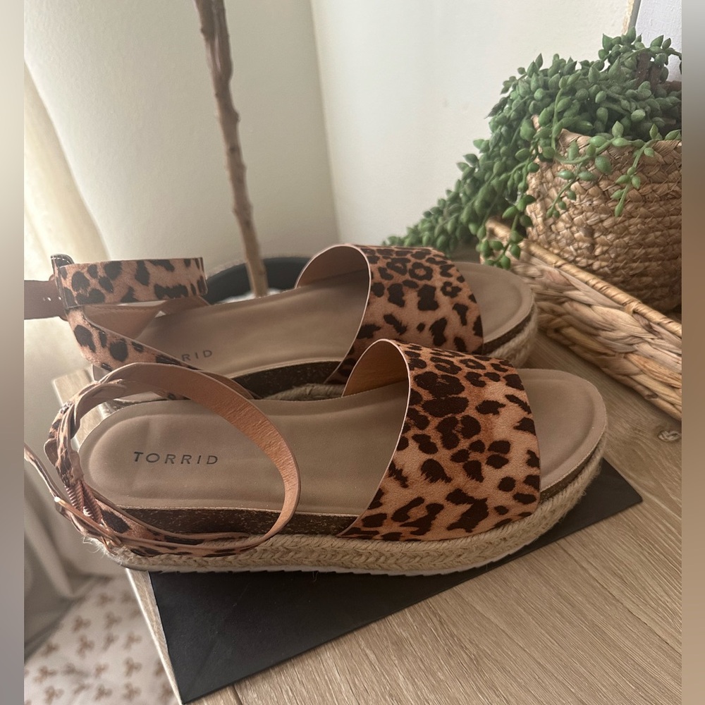 Torrid Brown Espadrille Sandals with Leopard Print
